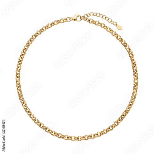 Fine Gold Rolo Chain Necklace Isolated on Clean Transparent Background