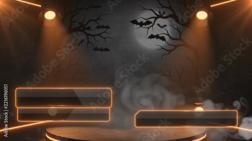 Spooky Halloween Virtual Stage with Glowing Neon Lower Thirds