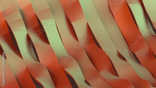 Rows of vertical orange ribbons with soft undulating curves, fine linear texture, and gentle depth shadows. 3D Render Seamless Loop Animation