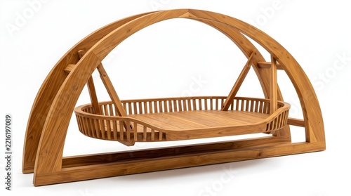 Wooden arched swing bed frame with hanging platform and slats