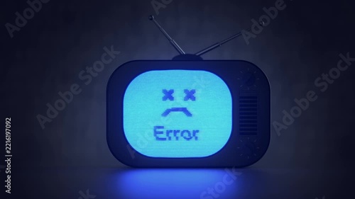 3D render loop animation of a vintage television with an error message. Visual metaphor for system failure, technical problems, software crashes, and digital disruption