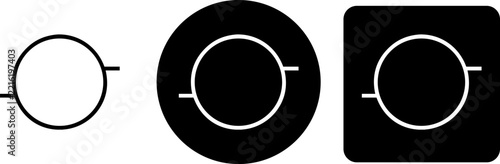 Three variations of a circular with horizontal lines extending outwards on white, black circle, and black square