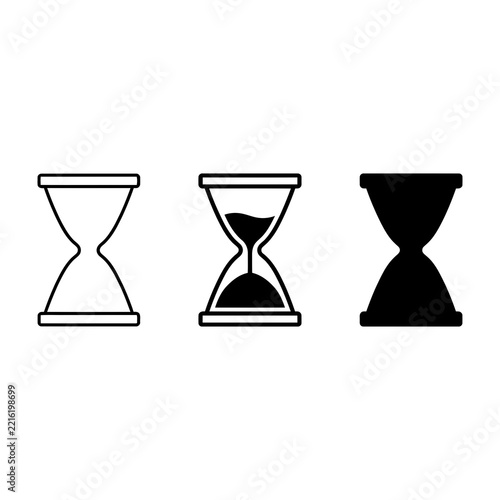 Hourglass Icon Set In Black And White Outline And Solid Styles On White Background