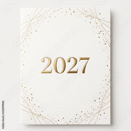 Minimalist New Year 2027 Greeting Card with Elegant Gold Numbers on White Background