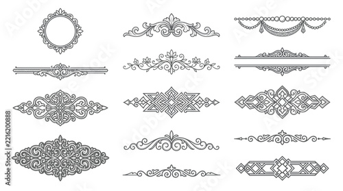 Ornate decorative elements, vintage dividers, elegant scrollwork, isolated
