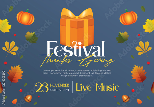 Thanksgiving Festival Event Flyer Template with Gift Box and Pumpkins