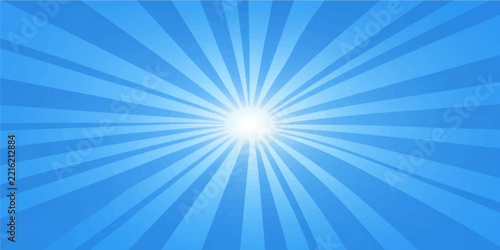 Abstract Blue Sunburst Background with Radiating Rays, Bright Sunlight, Glowing Beams and Vibrant Summer Sky Effect for Modern Wallpaper and Decorative Design