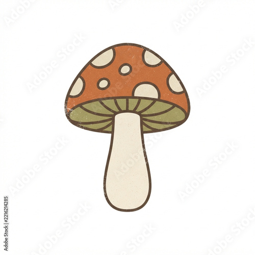  red mushroom retro illustration on a white background