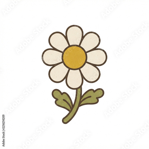 daisy flower retro illustration on a white background