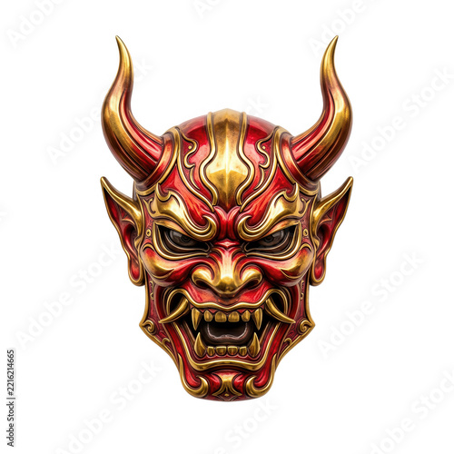 Red and Gold Oni Mask Transparent Background