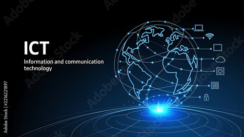 Global Information and Communication Technology Network Illustration for Digital Connectivity and Data Exchange