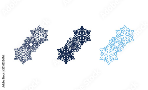  Three Piece Set linear and solid artistic snowflake ornaments for winter holiday design projects