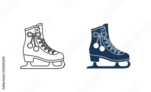 Two vector ice skate icons featuring outline and solid styles for winter sports and holiday design