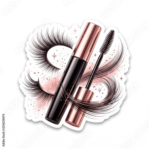 Mascara Tube and Curved Eyelashes Die Cut Makeup Beauty Sticker