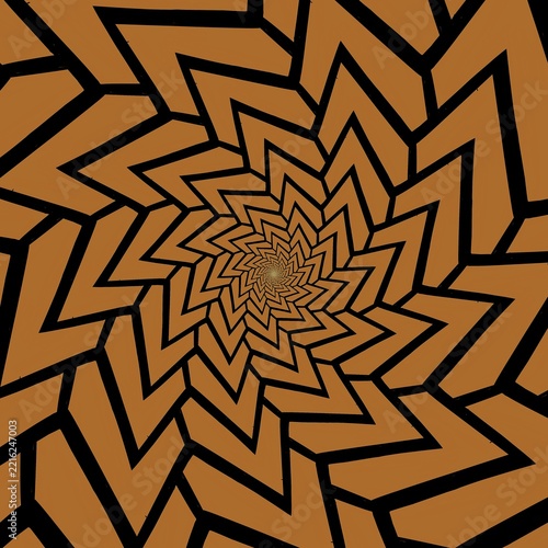 Luxury abstract bronze gold and black geometric interlocking pattern with 3D hypnotic zigzag block illusion. 