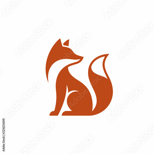 Stylized orange fox graphic icon in a sitting pose looking back isolated on a white background