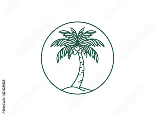 Tropical palm tree illustration in circle isolated on white