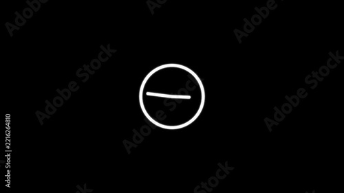 clock icon.White clock on black background animation day time. Footage. Transparent background. Alpha channel.