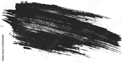 Abstract Hand Painted Black Ink Brush Stroke with Grunge Edges and Paint Splatters