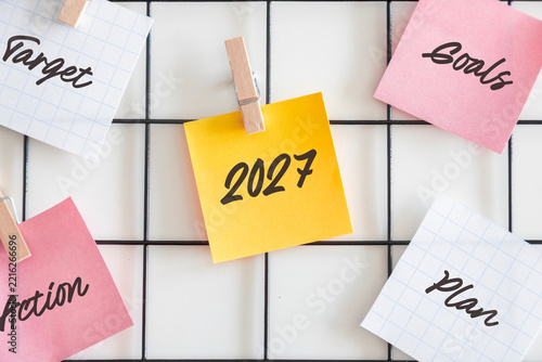 2027 planning and goal setting notes on grid board concept for new year resolutions