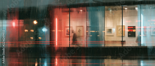 Abstract City Street View Through Glass with Motion Blur