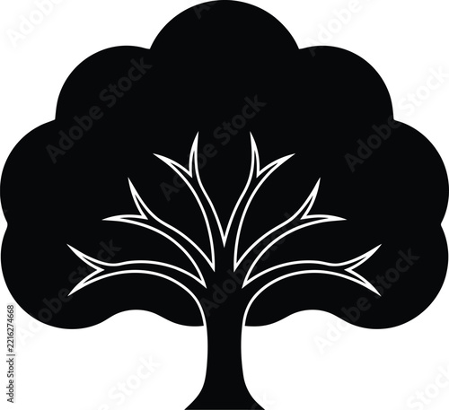 Tree icon silhouette black shape of a deciduous tree with roots