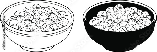 Cereal vector line art and silhouette illustration of breakfast bowl