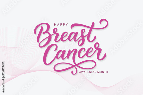 happy breast cancer awareness month text with white color background