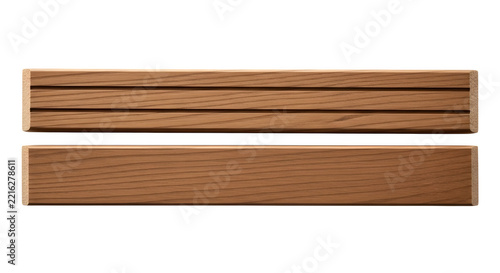 Two horizontal wooden planks featuring grooved and smooth textures on a clean transparent background perfect for construction design