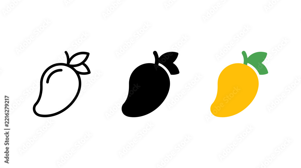 Fototapeta premium Simple mango fruit vector icon design set isolated on white background collection