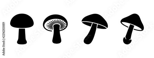 Fotografie Four distinct mushroom silhouette icons in black and white with black icon wild
