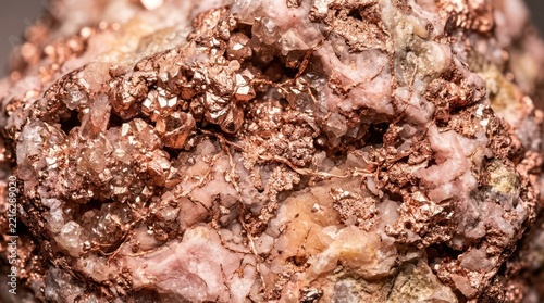 Close up of copper mineral crystal cluster on natural rock