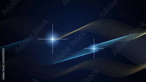 Elegant Motion Background Featuring Glowing Blue and Gold Wavy Lines with Shimmering Starry Sparks