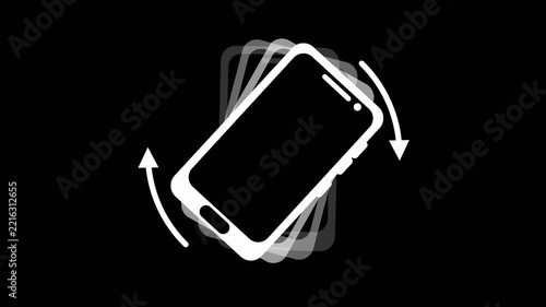Smartphone screen rotation animation from portrait to landscape mode with a rotate icon.