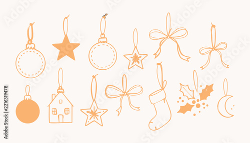 Set of hand drawn christmas ornaments and holiday decorations