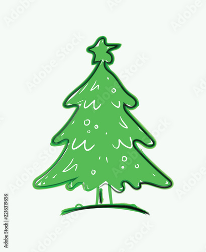 Hand drawn green christmas tree