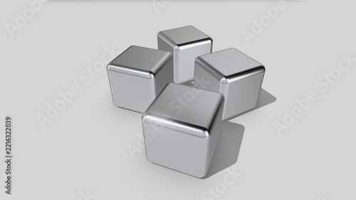 3d metallic cubes with shadow. geometric shapes.