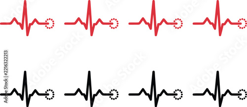 Heartbeat icon set graphic showing medical pulse monitor in simple