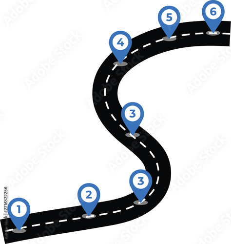 Road map illustration showing location pins in a conceptual business