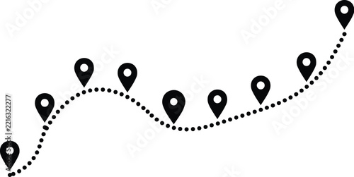 Location icon marker path dotted route travel journey pin destination