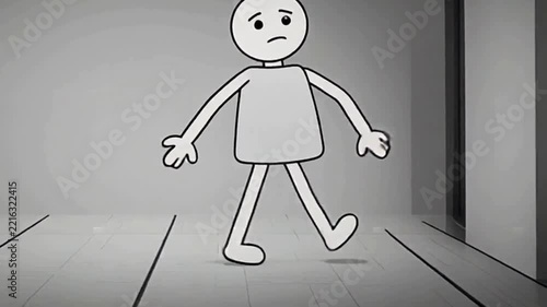 Minimalist Stick Figure Animation of Routine Walking Activity in Flat Vector Style
