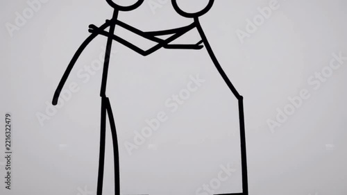 Minimalist stick figure animation showing support, teamwork, and friendship concept