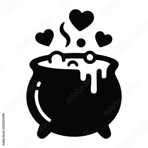 Halloween Witch Cauldron with Bubbling Magic Potion and Hearts