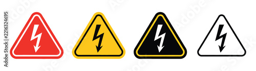 High voltage warning icon vector, electrical danger sign and safety alert symbol with hazard triangle for power systems