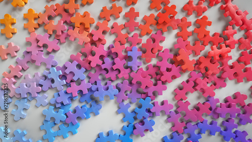 Falling Colorful Jigsaw Puzzle Pieces 3D Render