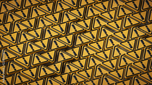 Multiple Warning Signs with Exclamation Marks 3D Render