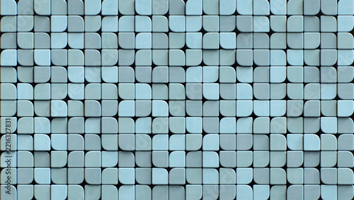 Modern Ceramic Tile Wall Pattern with Rounded Square Elements 3D Render