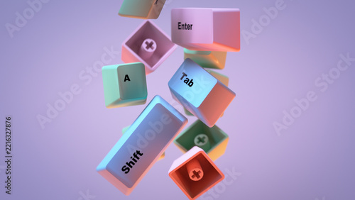 Colorful Keyboard Keys Filling the Screen 3D render