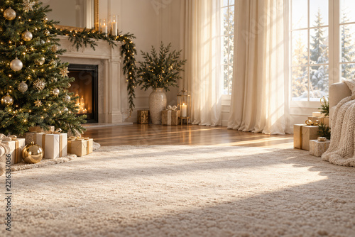Elegant Christmas Morning Interior with Warm Natural Light