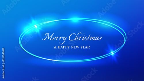 Neon Christmas and New Year greeting banner